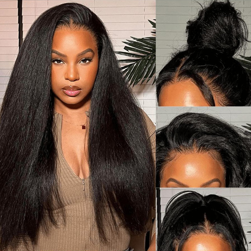 Kinky Straight 13x6 HD Transparernt Lace Front Wigs Human Hair Pre Plucked With Baby Natural Black For Women