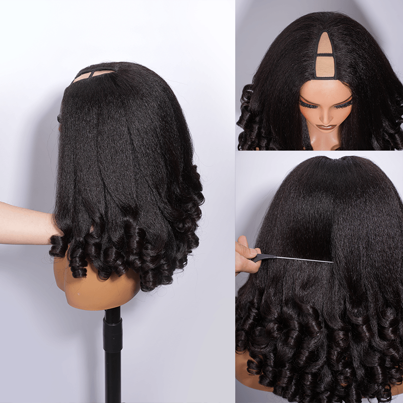 Kinky Straight Human Hair Wig V Part 