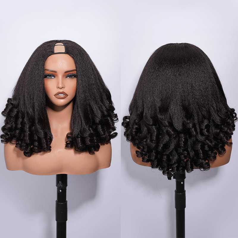 Kinky Straight Human Hair Wig V Part Glueless With Invisi Adjustable Drawstring Beginner Friendly 300% Density