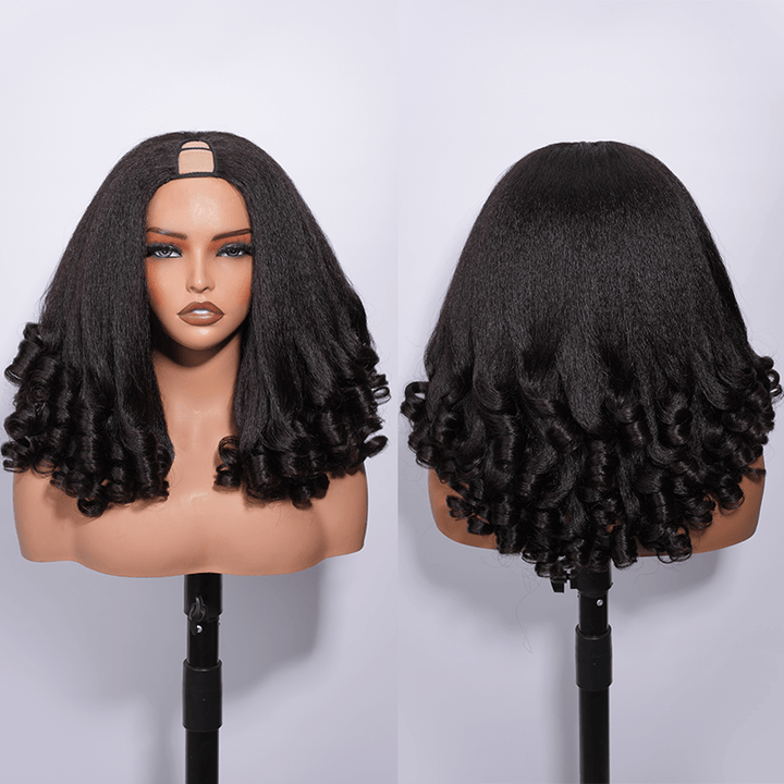Kinky Straight Human Hair Wig V Part Glueless With Invisi Adjustable Drawstring Beginner Friendly 300% Density