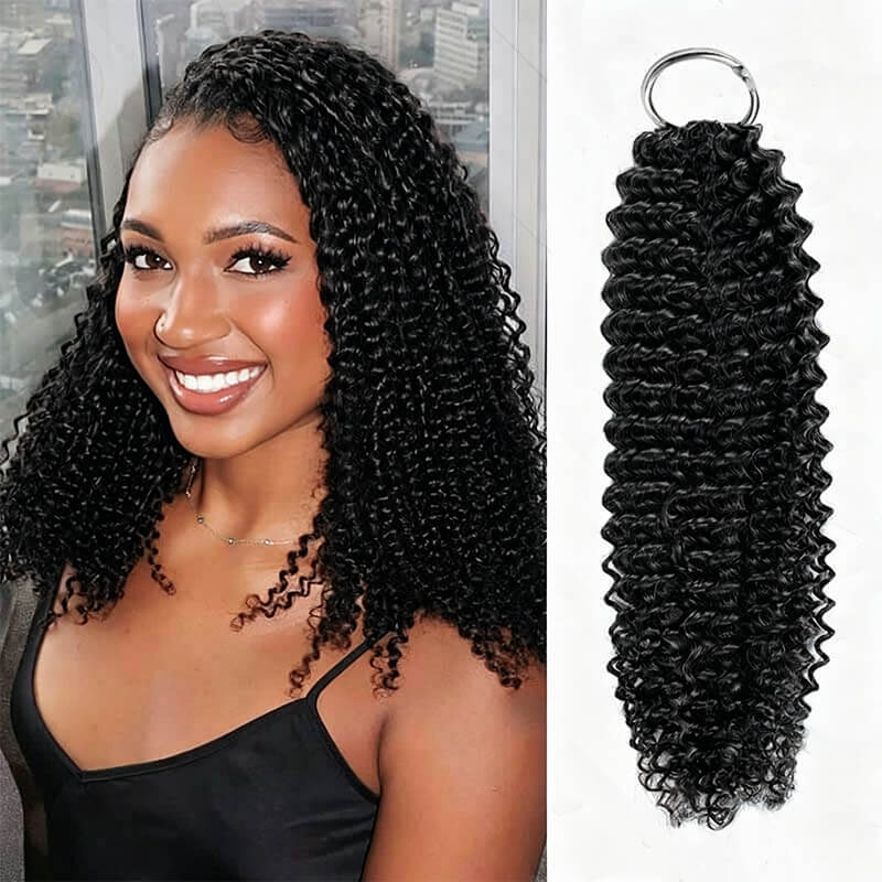 RhisoHair Natural Black Kinky Curly Machine Made Crochet Feather Human Hair Extension