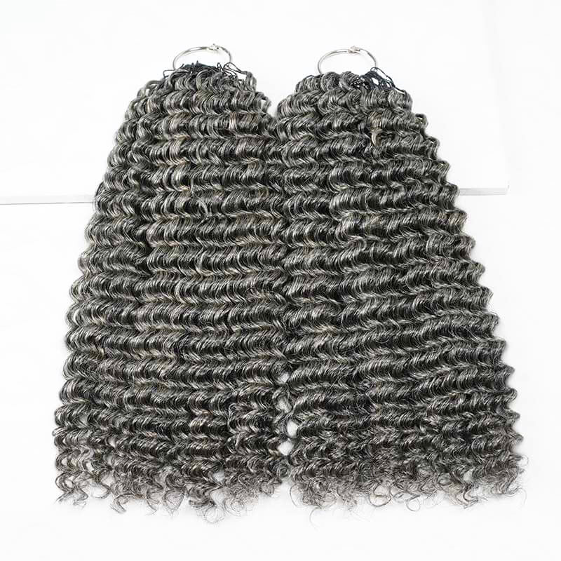 New In Salt & Pepper Kinky Curly Crochet Hair Miracle Konts Feather Human Hair Extension for Boho Braids-RHISO