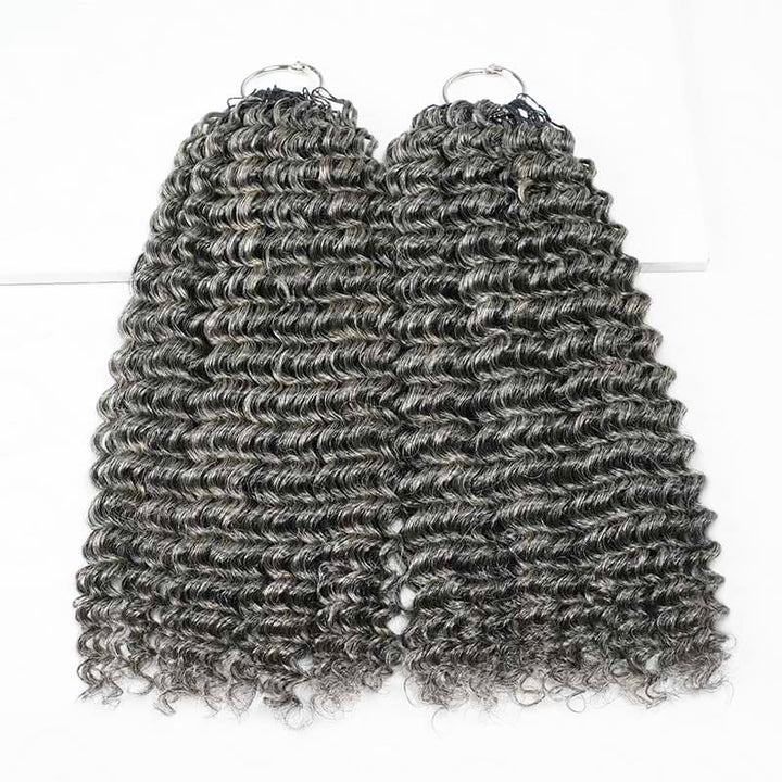 New In Salt & Pepper Kinky Curly Crochet Hair Miracle Konts Feather Human Hair Extension for Boho Braids-RHISO