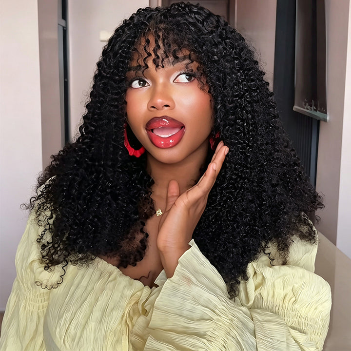 RhisoHair Kinky Curly Crochet Hair Natural Black Machine Made Miracle Knots Feather Human Hair Extension