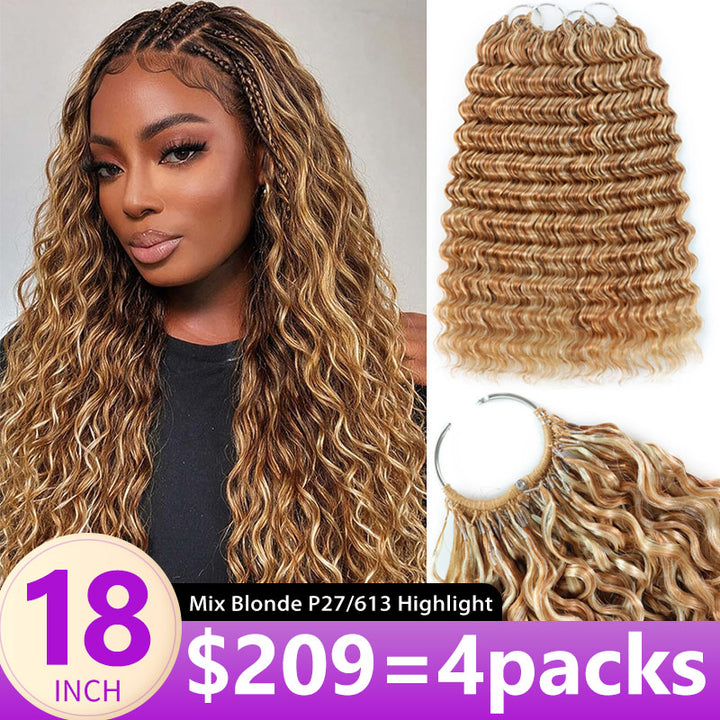 Mix Blonde P27/613 Highlight Color Deep Wave Crochet Human Hair Pre-Separated Miracle Konts Feather 100% Human Hair Extension