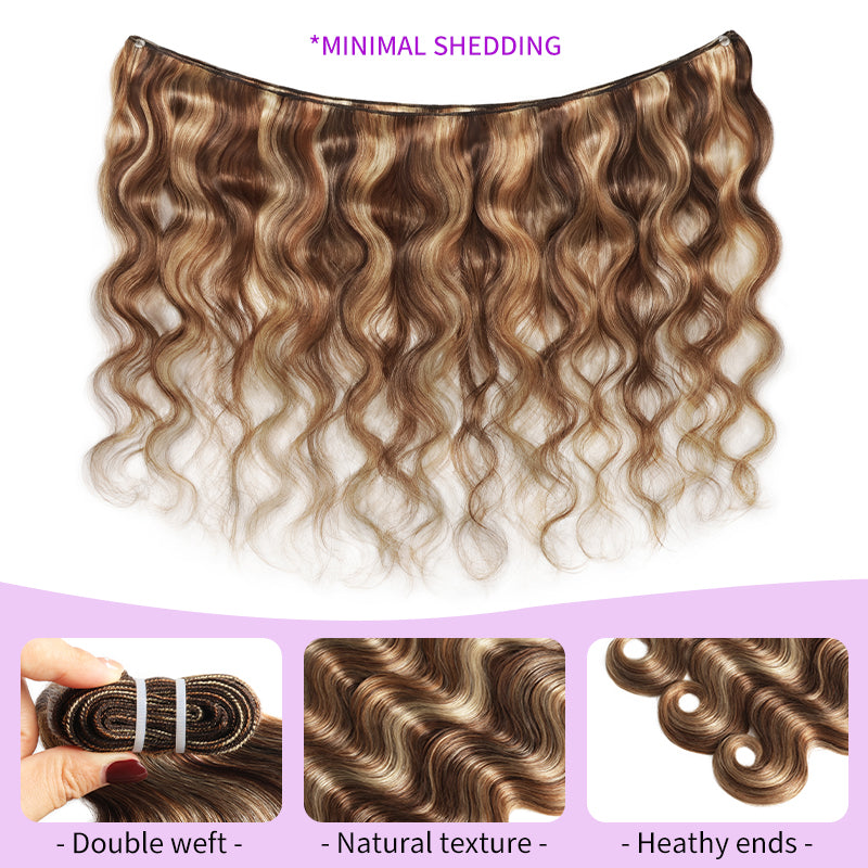 RhisoHair Mix Brown P4/27/613 Highlight Body Wave 3 Bundles with 5x5 Lace Closure Virgin Human Hair Bundles Double Weft Honey Blonde Weave for Women