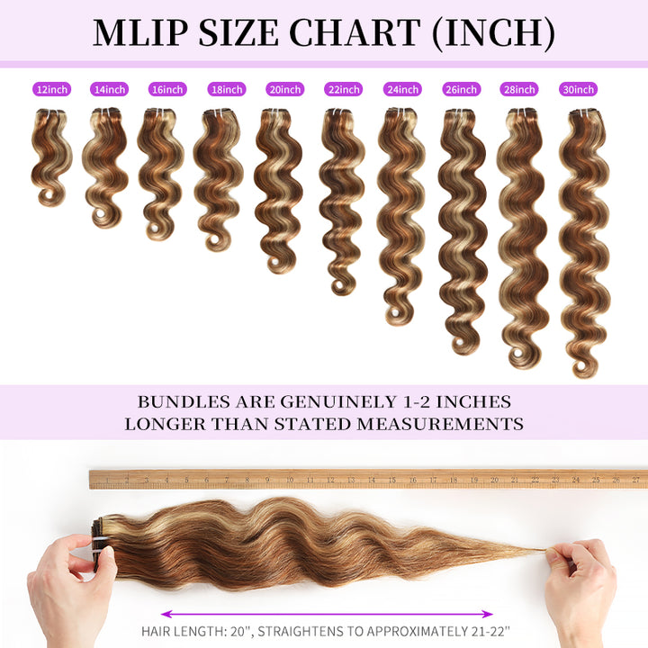 RhisoHair Mix Brown P4/27/613 Highlight Body Wave 3 Bundles with 5x5 Lace Closure Virgin Human Hair Bundles Double Weft Honey Blonde Weave for Women