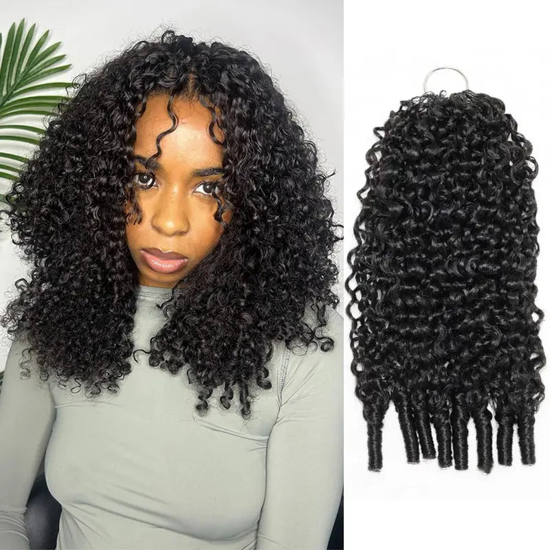 RhisoHair Natural Black Burmese Curly Crochet Hair Machine Made Feather Human Hair Extension