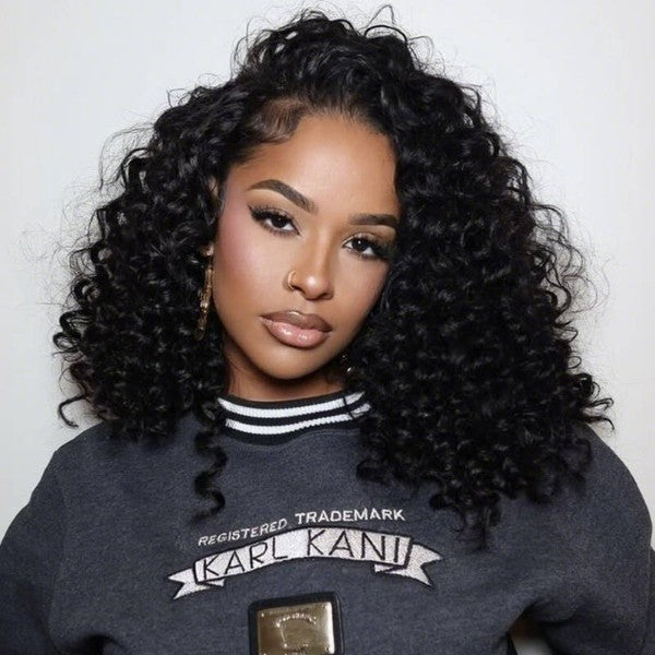 RhisoHair 3Packs #4 Chocolate Brown With 2Packs Natural Black Deep Wave Honey Blonde Highlight Crochet Hair Machine Made Feather Human Hair Extension
