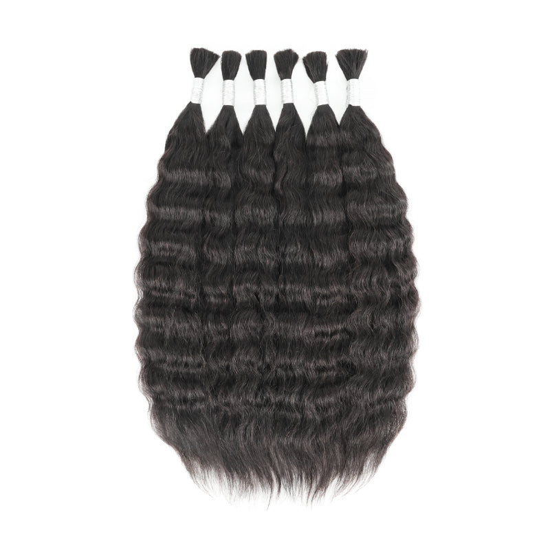 RHISO 18Inch Natural Color Super Wave Bulk Human Hair Extensions for Boho Braids – Wet and Wavy No Weft Human Hair 4 Bundles/Pack 160g
