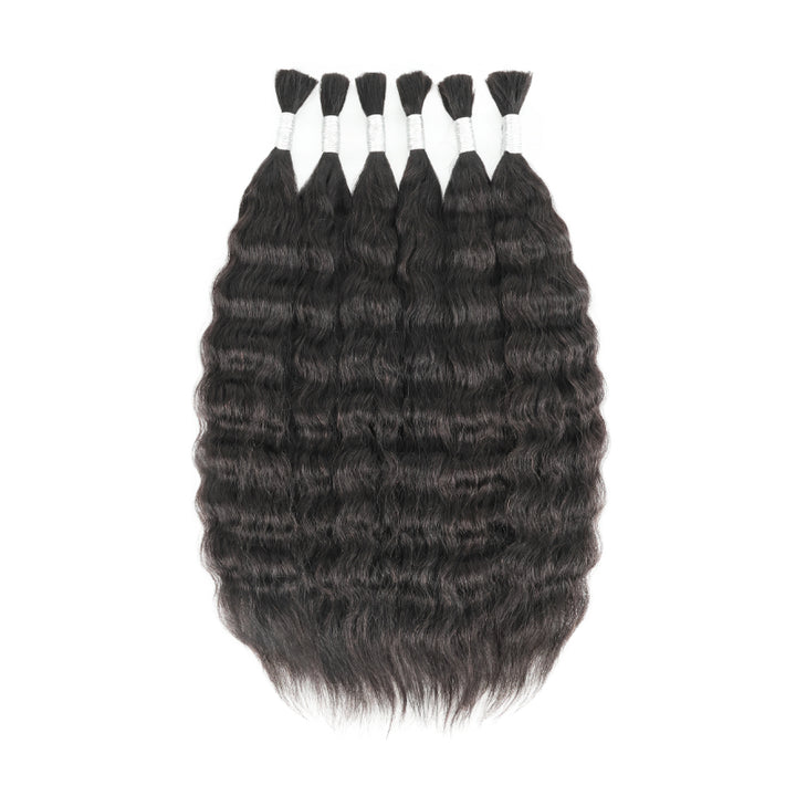 RHISO 18Inch Natural Color Super Wave Bulk Human Hair Extensions for Boho Braids – Wet and Wavy No Weft Human Hair 4 Bundles/Pack 160g