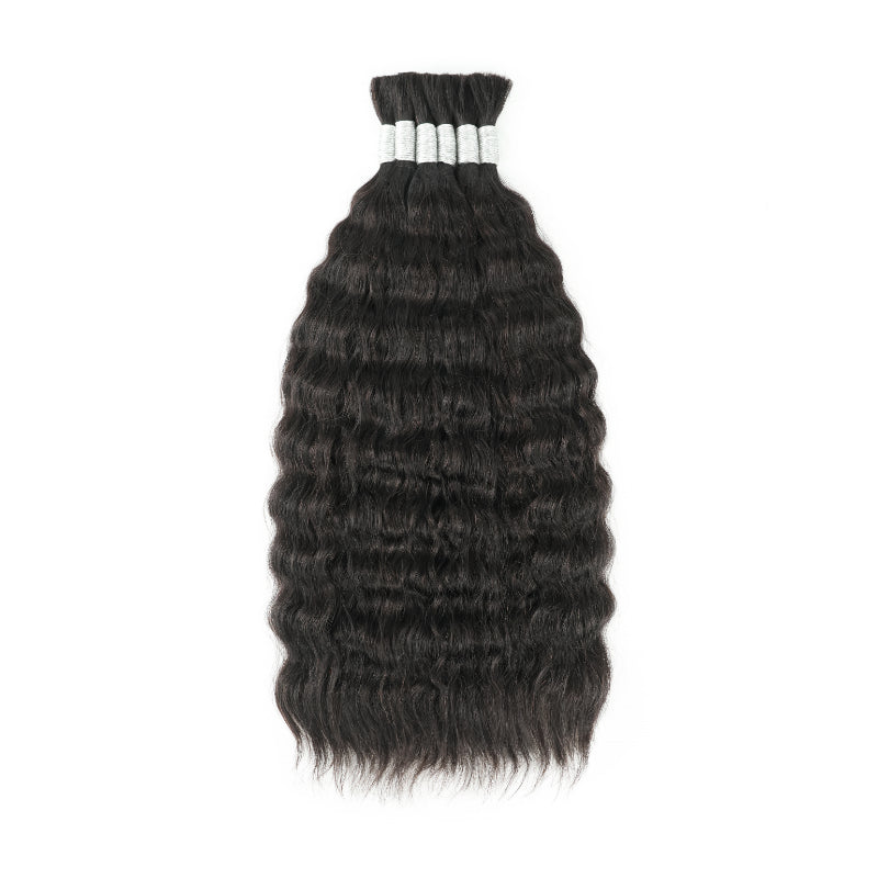 RHISO 18Inch Natural Color Super Wave Bulk Human Hair Extensions for Boho Braids – Wet and Wavy No Weft Human Hair 4 Bundles/Pack 160g