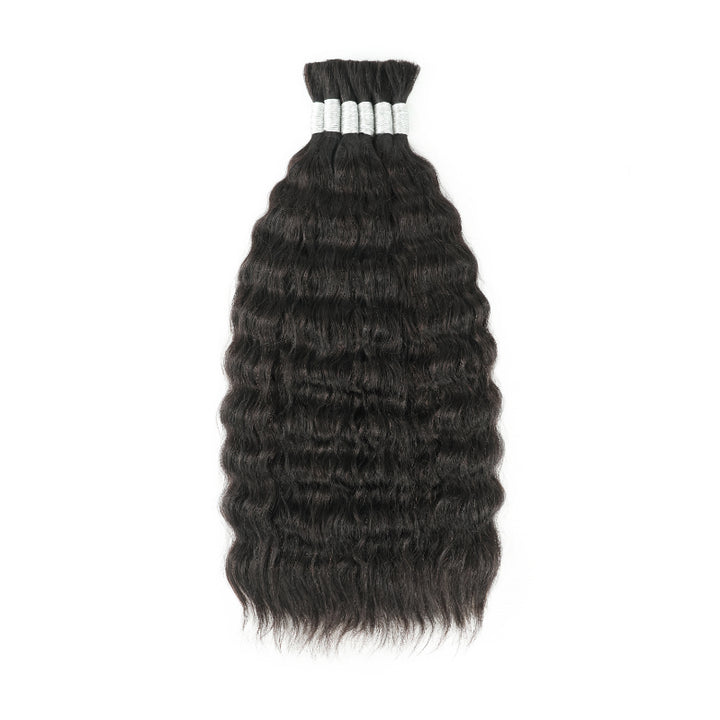 RHISO 18Inch Natural Color Super Wave Bulk Human Hair Extensions for Boho Braids – Wet and Wavy No Weft Human Hair 4 Bundles/Pack 160g