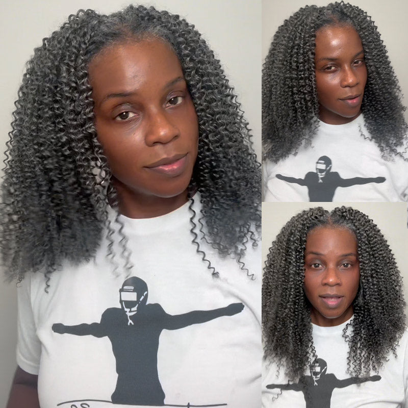 New In Salt & Pepper Kinky Curly Crochet Hair Miracle Konts Feather Human Hair Extension for Boho Braids-RHISO
