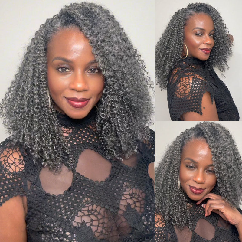 New In Salt & Pepper Jerry Curly Crochet Hair Miracle Konts Feather Human Hair Extension for Boho Braids-RHISO