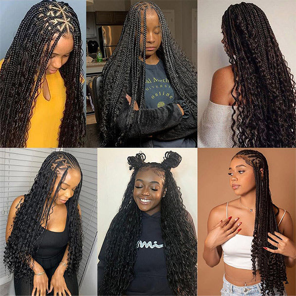 Human Braiding Hair for Boho Braids Curly Boho Hair for Braiding Knotless Deep Wave Bulk Bohemian Natural Black (100g/bundles)