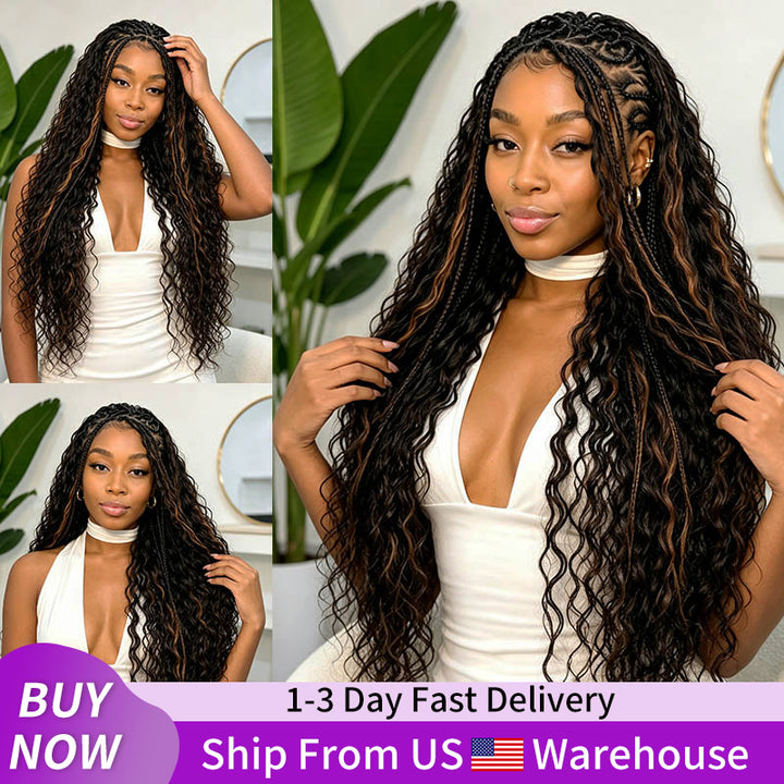 24H Fast Shipping |3Packs #30 Copper Brown With 2Packs Natural Black Deep Wave Feather Crochet Human Hair Extension