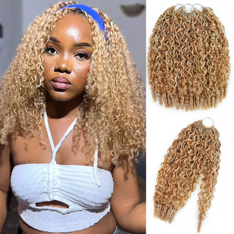 P27/613 Mix Blonde Highlight Burmese Curly Crochet 100% Human Hair Miracle Konts Feather 100% Human Hair Extension