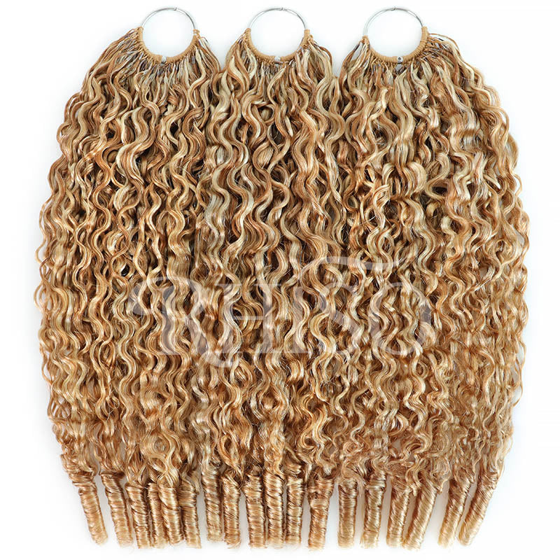 Mix Blonde P27/613 Highlight Color Burmese Curly Crochet Human Hair Pre-Separated Miracle Konts Feather Human Hair Extension