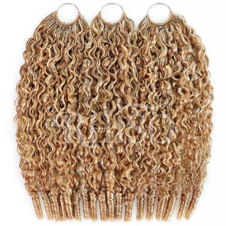 Mix Blonde P27/613 Highlight Color Burmese Curly Crochet Human Hair Pre-Separated Miracle Konts Feather Human Hair Extension