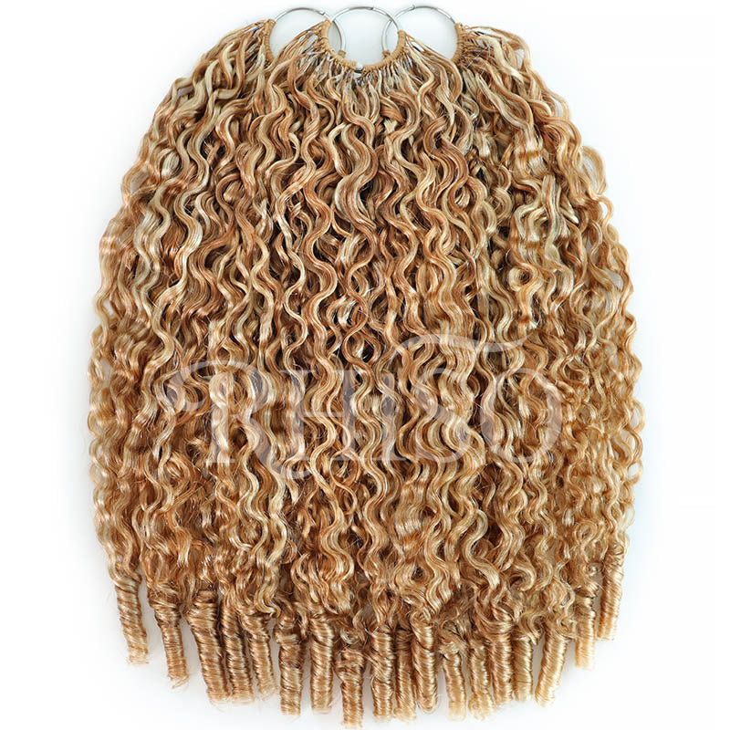 Mix Blonde P27/613 Highlight Color Burmese Curly Crochet Human Hair Pre-Separated Miracle Konts Feather Human Hair Extension