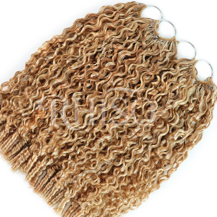 Mix Blonde P27/613 Highlight Color Burmese Curly Crochet Human Hair Pre-Separated Miracle Konts Feather Human Hair Extension