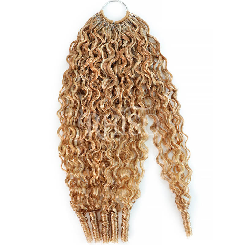 Mix Blonde P27/613 Highlight Color Burmese Curly Crochet Human Hair Pre-Separated Miracle Konts Feather Human Hair Extension