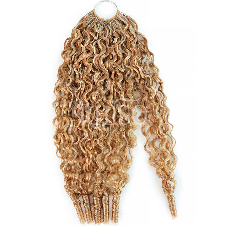 Mix Blonde P27/613 Highlight Color Burmese Curly Crochet Human Hair Pre-Separated Miracle Konts Feather Human Hair Extension