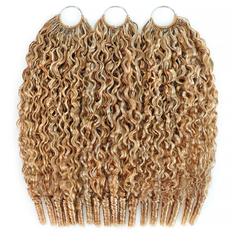 P27/613 Mix Blonde Highlight Burmese Curly Crochet Human Hair Miracle Konts Feather Human Hair Extension