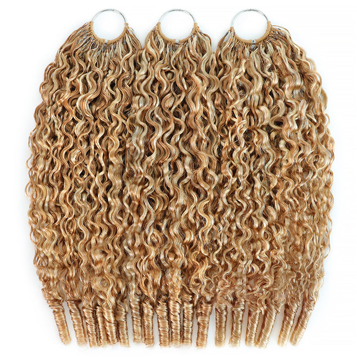 P27/613 Mix Blonde Highlight Burmese Curly Crochet Human Hair Miracle Konts Feather Human Hair Extension