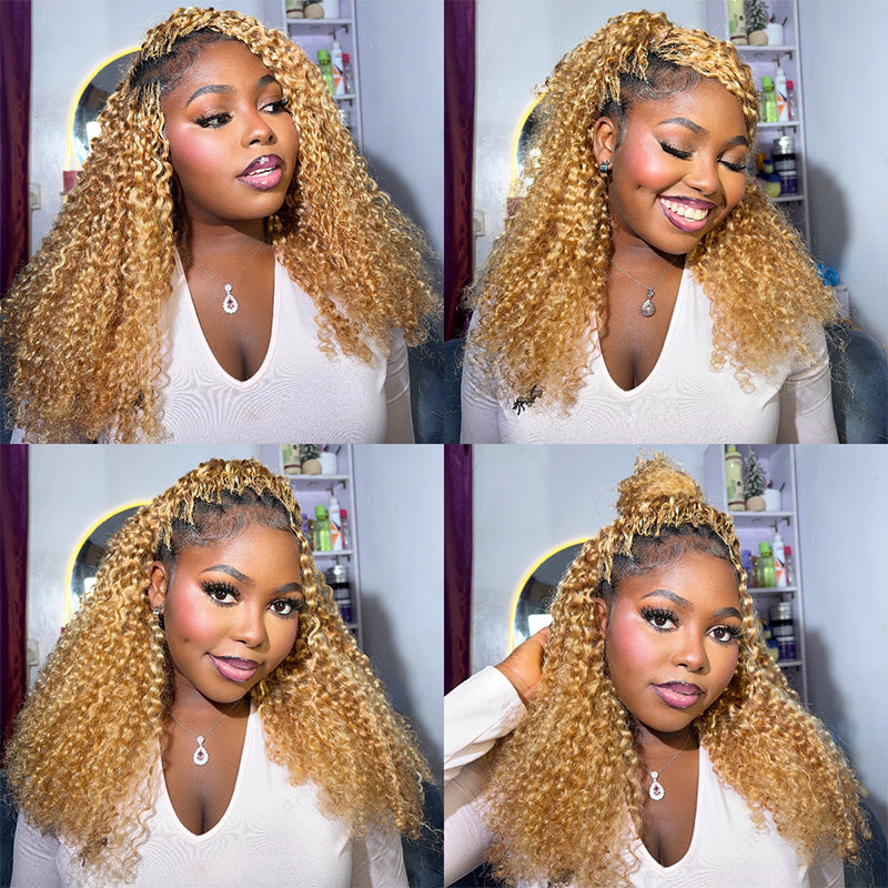 Mix Blonde P27/613 Highlight Color Jerry Curly Crochet Human Hair Pre-Separated Miracle Konts Feather Human Hair Extension
