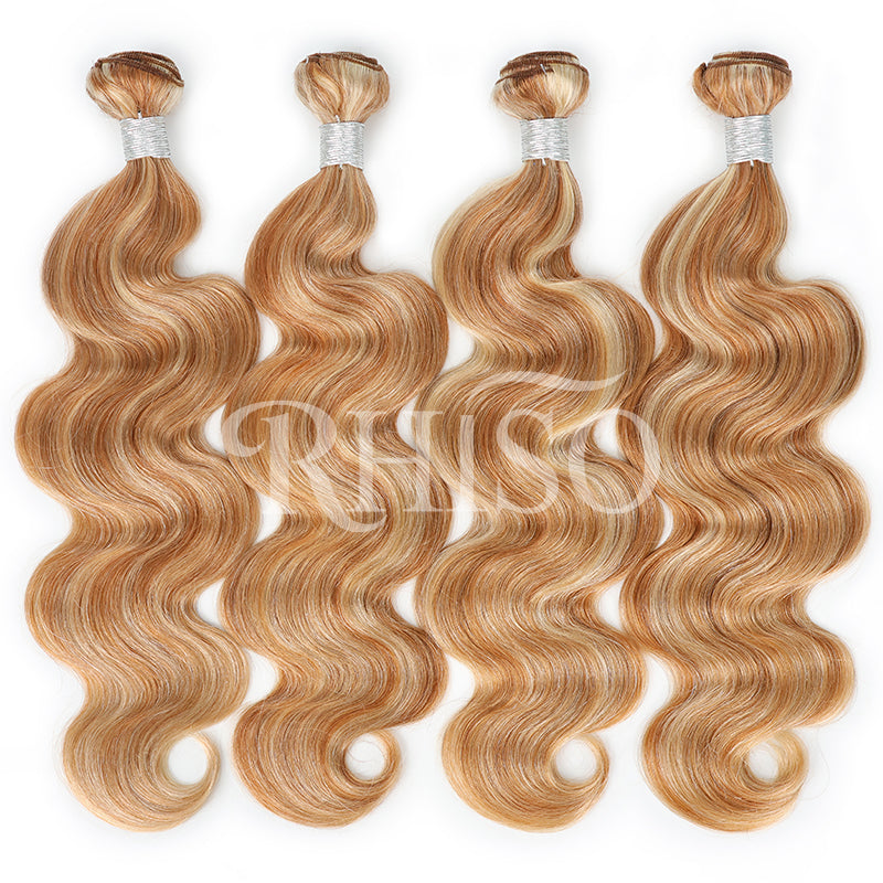 RHISO P27/613 Blonde Highlight Body Wave Human Hair Bundles 100% Brazilian Virgin Remy Hair Extensions