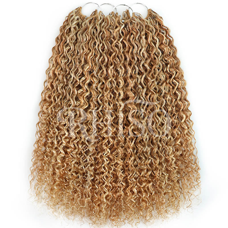 Mix Blonde P27/613 Highlight Color Jerry Curly Crochet Human Hair Pre-Separated Miracle Konts Feather Human Hair Extension