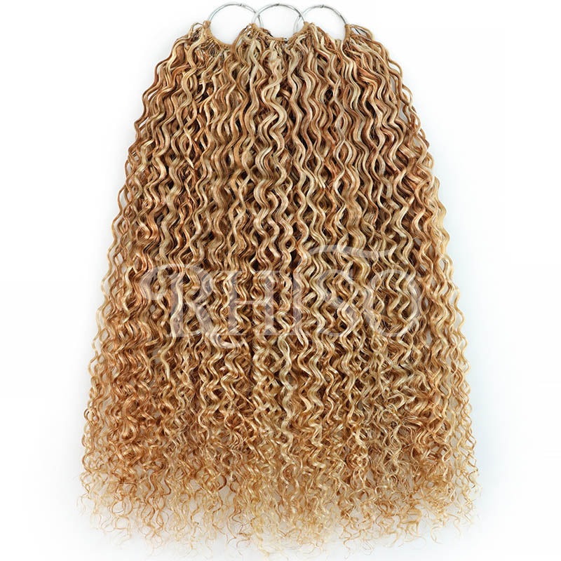 Mix Blonde P27/613 Highlight Color Jerry Curly Crochet Human Hair Pre-Separated Miracle Konts Feather Human Hair Extension