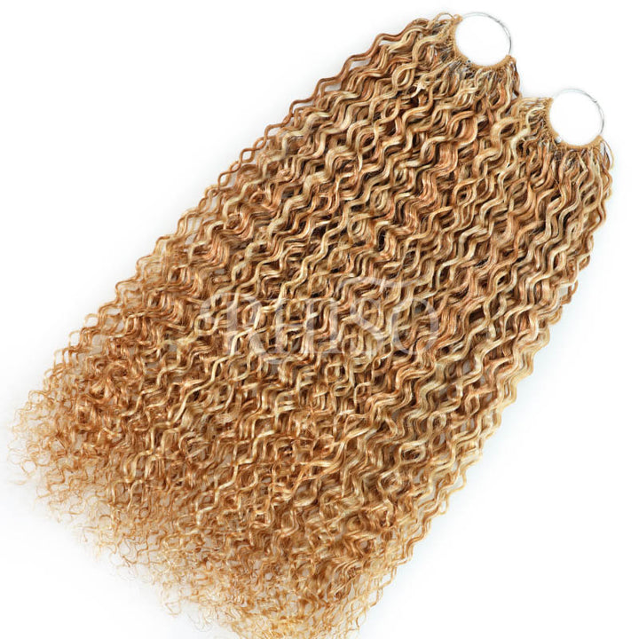 Mix Blonde P27/613 Highlight Color Jerry Curly Crochet Human Hair Pre-Separated Miracle Konts Feather Human Hair Extension