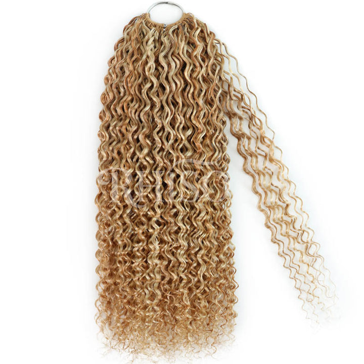 Mix Blonde P27/613 Highlight Color Jerry Curly Crochet Human Hair Pre-Separated Miracle Konts Feather Human Hair Extension