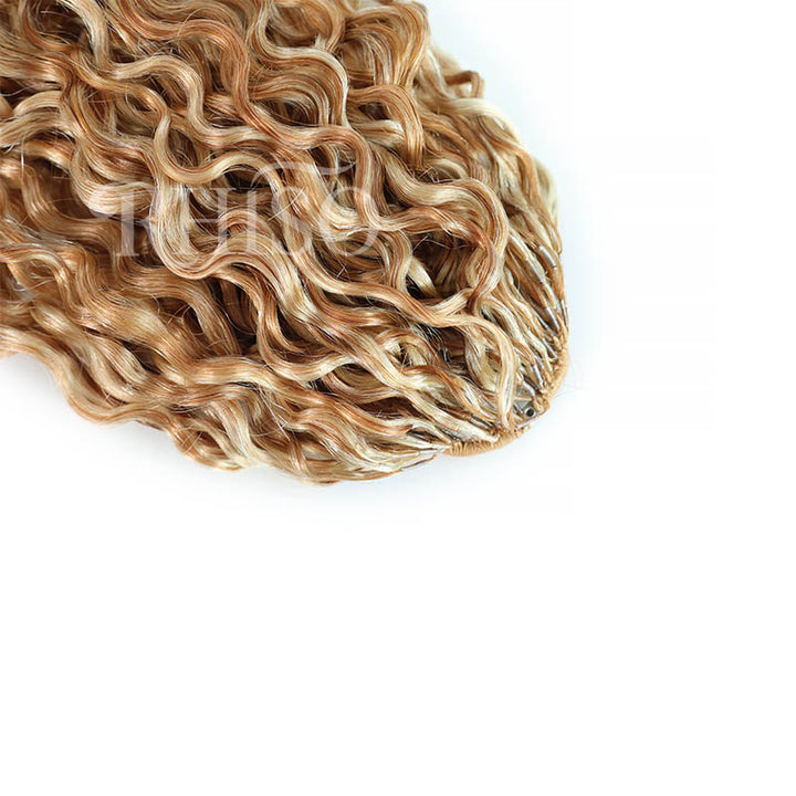 Mix Blonde P27/613 Highlight Color Jerry Curly Crochet Human Hair Pre-Separated Miracle Konts Feather Human Hair Extension