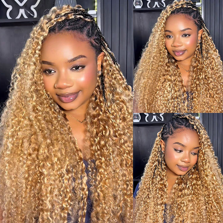 P27/613 Mix Blonde Highlight Burmese Curly Crochet Human Hair Miracle Konts Feather Human Hair Extension