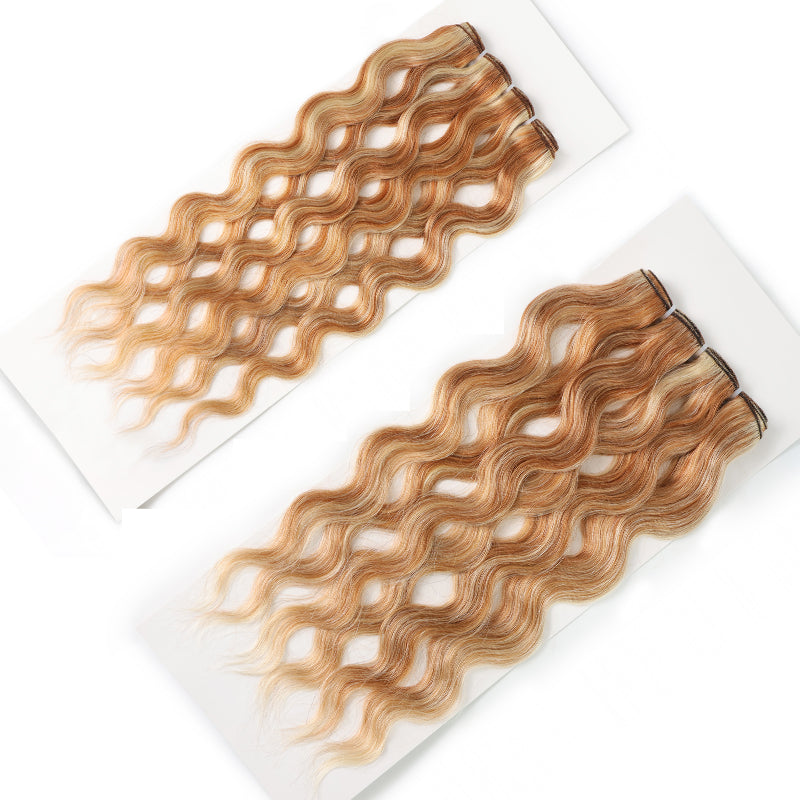 P27/613 Honey Blonde Highlight Loose Body Wave Human Hair Bundles Double Weft Virgin Remy Hair Extensions-RhisoHair