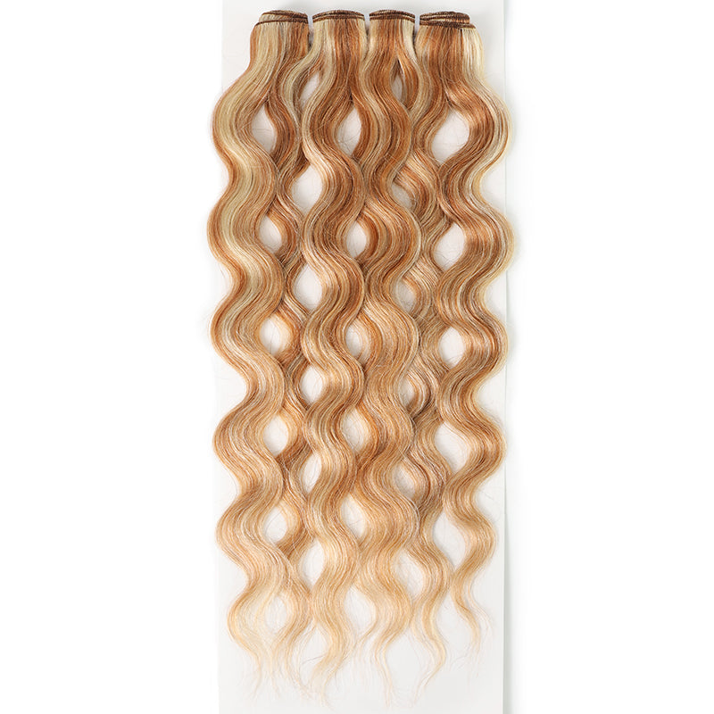 P27/613 Honey Blonde Highlight Loose Body Wave Human Hair Bundles Double Weft Virgin Remy Hair Extensions-RhisoHair