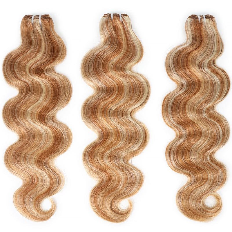 P27/613 Honey Blonde Highlight Body Wave Human Hair Bundles Double Weft Virgin Remy Hair Extensions-RhisoHair