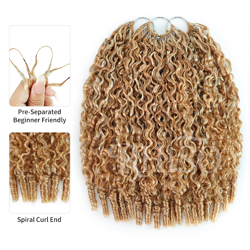 Mix Blonde P27/613 Highlight Color Burmese Curly Crochet Human Hair Pre-Separated Miracle Konts Feather Human Hair Extension