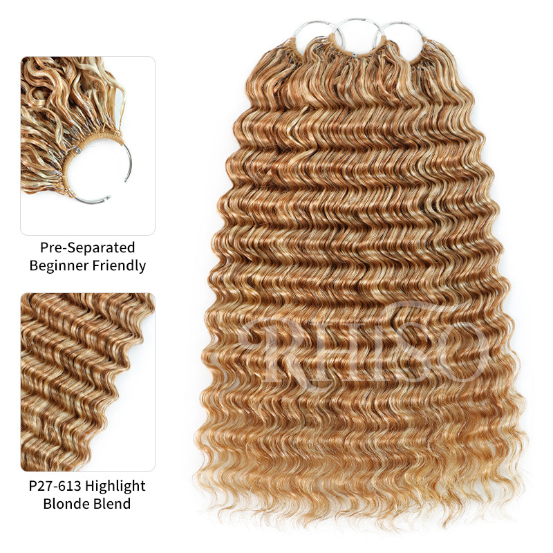 Mix Blonde P27/613 Highlight Color Deep Wave Crochet Human Hair Pre-Separated Miracle Konts Feather Human Hair Extension