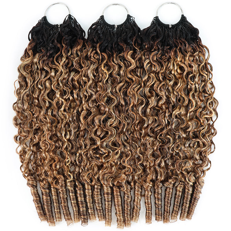 4/27/30 Dark Root Highlight Burmese Curly Crochet Human Hair Miracle Knots Feather Crochet Hair