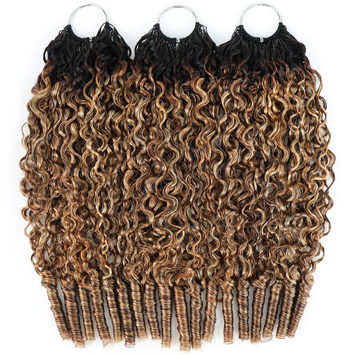 4/27/30 Dark Root Highlight Burmese Curly Crochet Human Hair Miracle Knots Feather Crochet Hair
