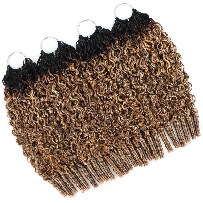 4/27/30 Dark Root Highlight Burmese Curly Crochet Human Hair Miracle Knots Feather Crochet Hair