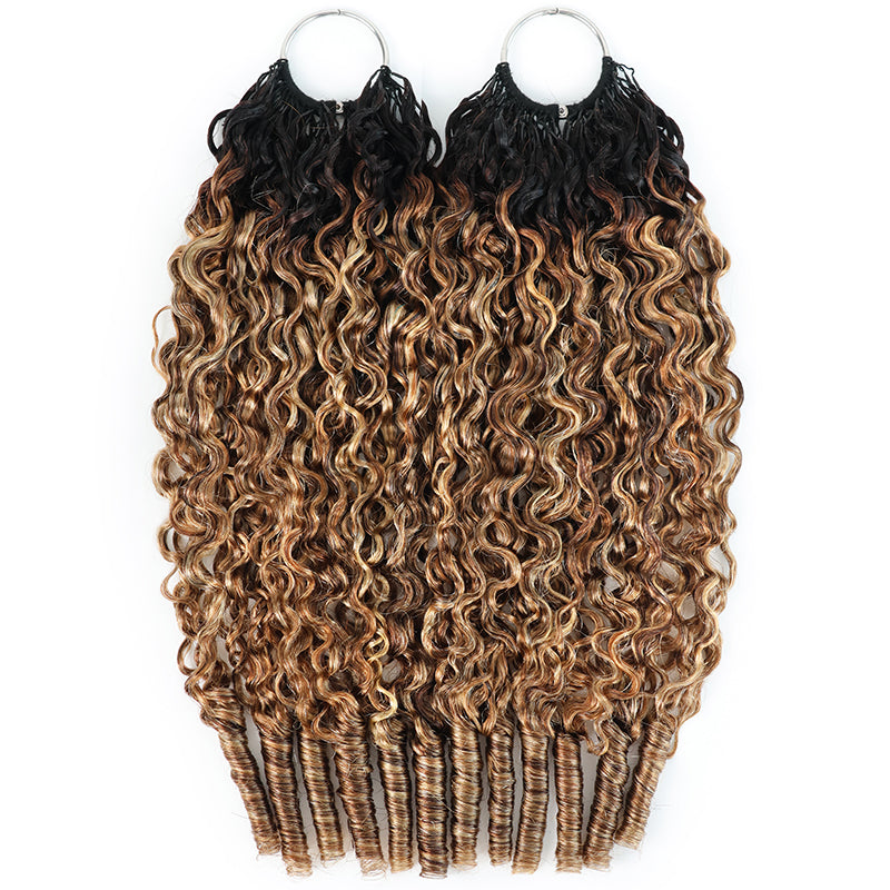 4/27/30 Dark Root Highlight Burmese Curly Crochet Human Hair Miracle Knots Feather Crochet Hair