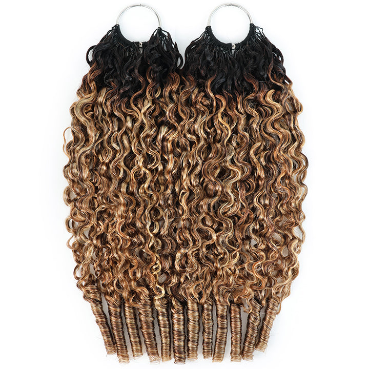 4/27/30 Dark Root Highlight Burmese Curly Crochet Human Hair Miracle Knots Feather Crochet Hair