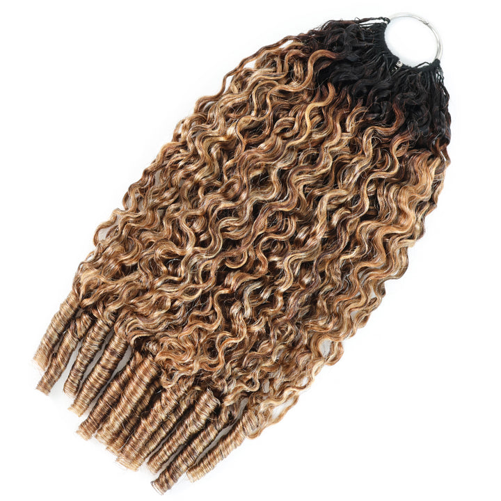 4/27/30 Dark Root Highlight Burmese Curly Crochet Human Hair Miracle Knots Feather Crochet Hair