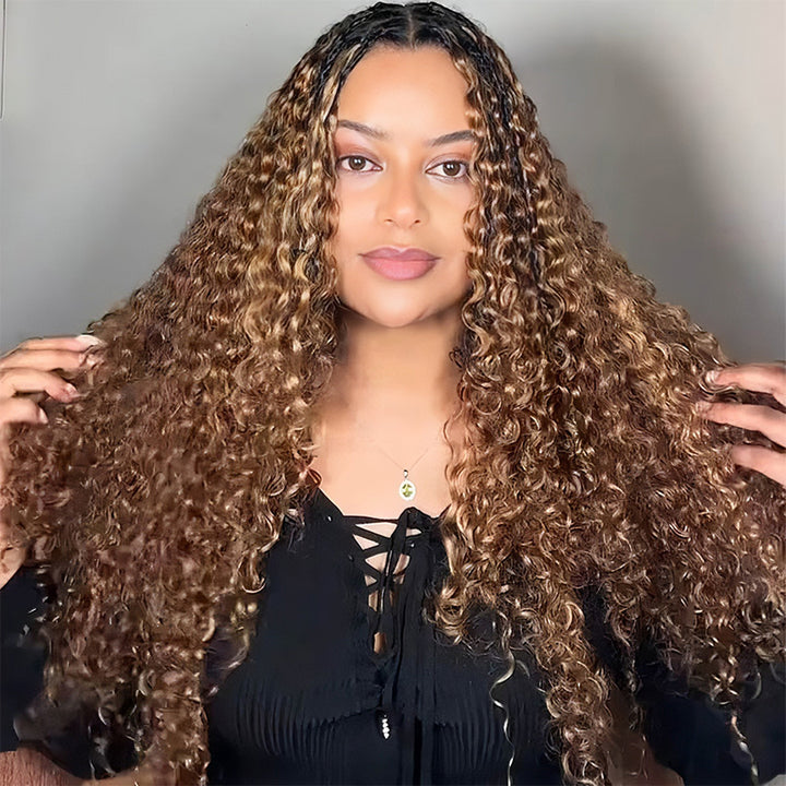 RhisoHair P4/27/30 Mix Brown Highlight Burmese Curly Human Crochet Hair Machine Made Miracle Knots Feather Human Hair Extension